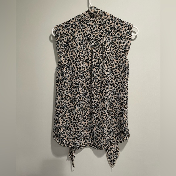 {LOFT} blouse tanktop floral front tie detail cream blue floral print size XS - Picture 4 of 5